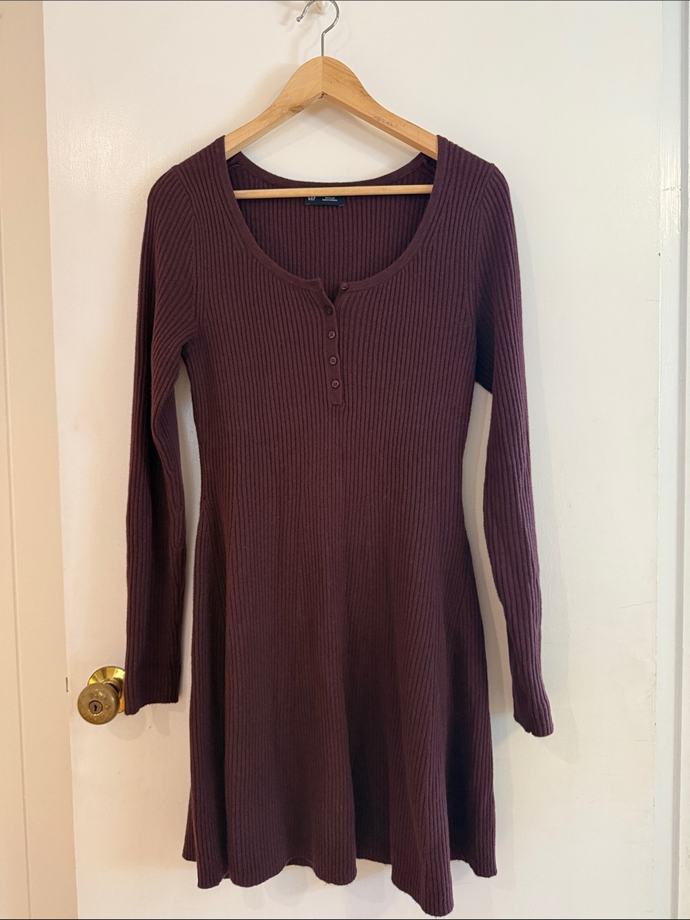 GAP Long Sleeve Ribbed Henley Dress in Deep Plum
